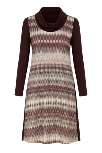 A Line Print Dress with Turtle Neck