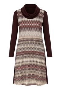 A Line Print Dress with Turtle Neck