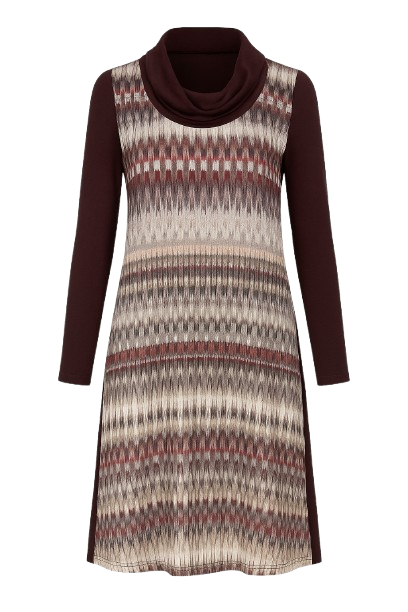 A Line Print Dress with Turtle Neck