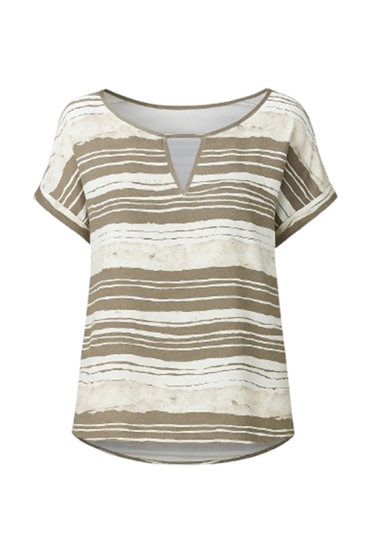 Short Sleeve Striped Keyhole Top