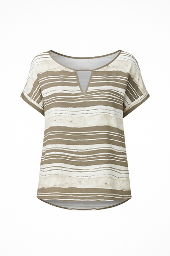 Short Sleeve Striped Keyhole Top