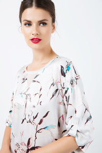 Print Satin Top with V Detail