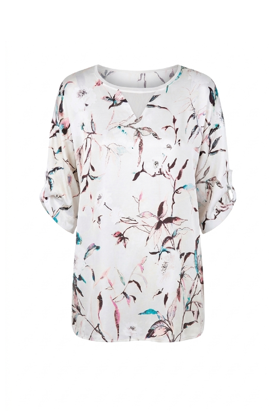 Conquista Μπλούζα Γραφείου Στρόγγυλη Λαιμόκοψη Εμπριμέ Μπεζ C181-081-74
