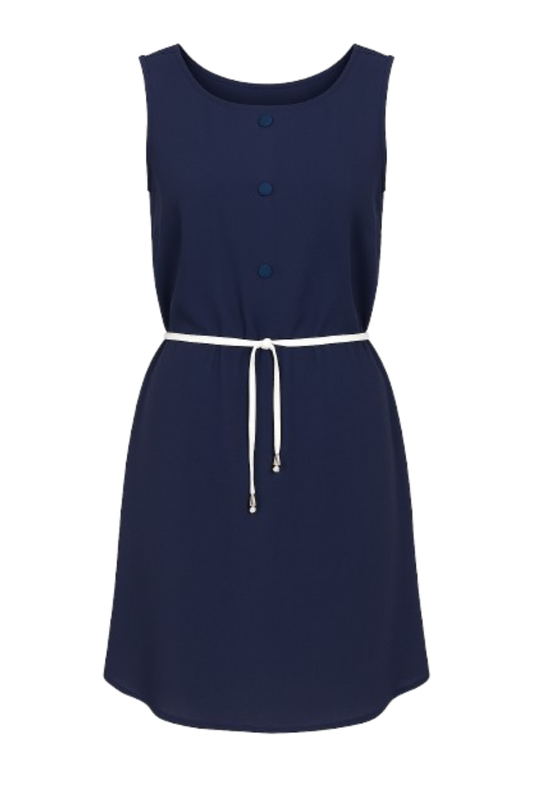Conquista Φόρεμα Mini Casual Αμάνικο Με Στρογγυλή Λαιμόκοψη Με Ζώνη Μονόχρωμο Μπλε C181-102-14