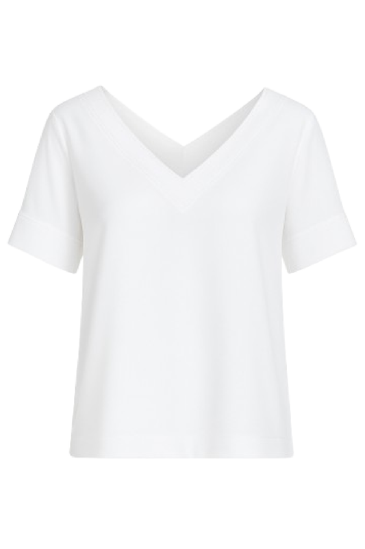 Short Sleeve V Neck Top with Trim Detail