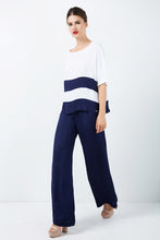 Load image into Gallery viewer, White Short Sleeve Top with Blue Stripes