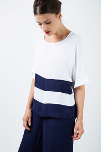 White Short Sleeve Top with Blue Stripes