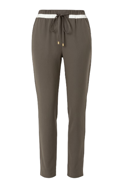 Long Khaki Pants with Cream Panel