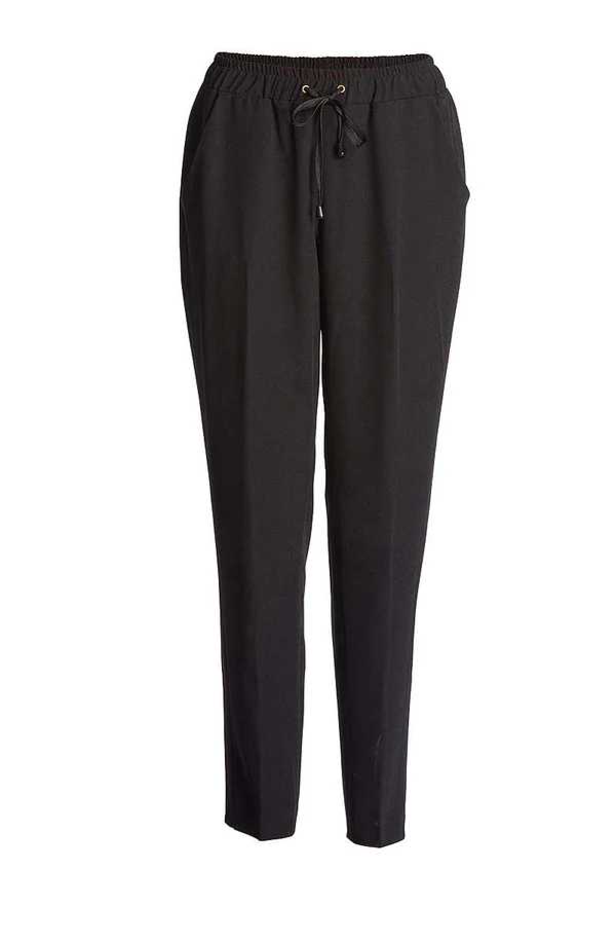 Long Black Pants with Tie Detail in Black