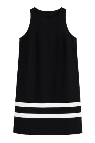 Black Sleeveless Dress with White Stripe Detail