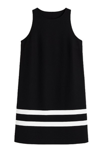 Black Sleeveless Dress with White Stripe Detail