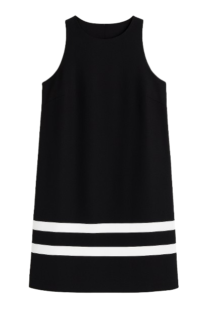 Black Sleeveless Dress with White Stripe Detail