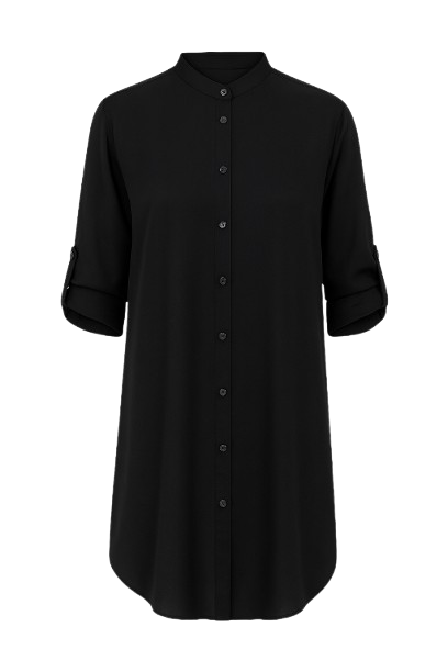 Long Black Shirt with Print Detail