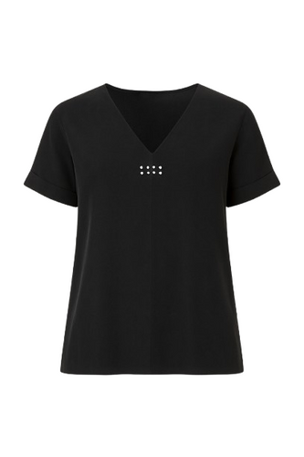 Black V Neck Top with Motif