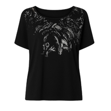 Load image into Gallery viewer, Black Short Sleeve Top with Foil Print