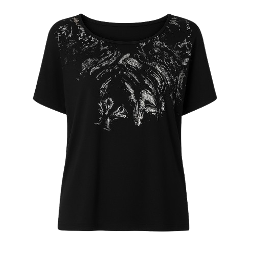 Black Short Sleeve Top with Foil Print