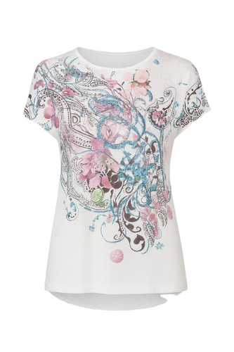 Boat Neckline Top with Multicoloured Print