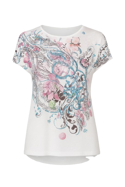Boat Neckline Top with Multicoloured Print