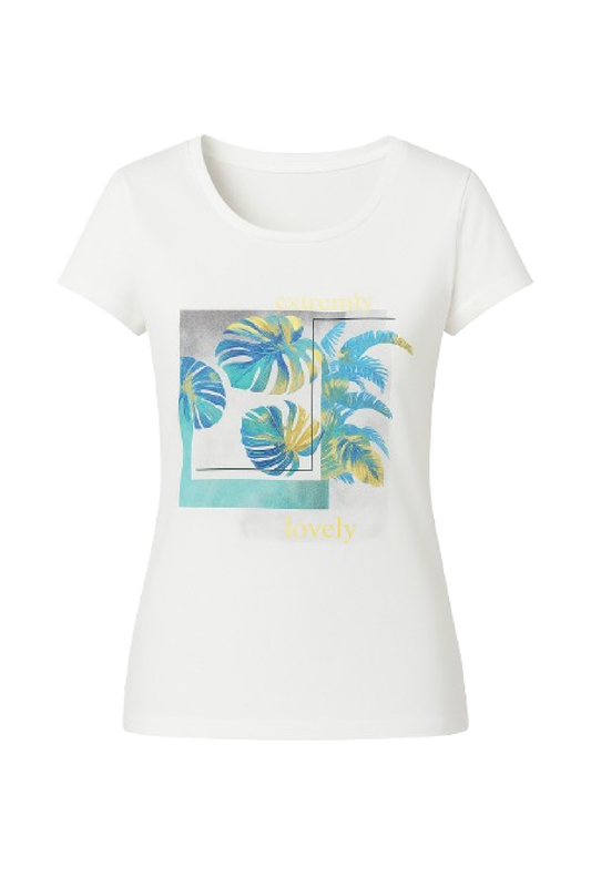 Short Sleeve White Top with Multicoloured Print