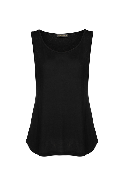 Conquista Μπλούζα Αμάνικη Casual Tencel Μονόχρωμη Μαύρη C181-170-00