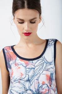 Sleeveless Jersey Top with Multicoloured Print