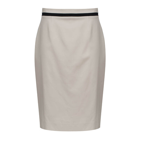 Tailored Pencil Skirt with Contrast Waistband - Beige