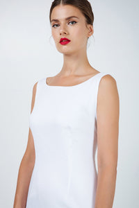 Women's Sleek White Cotton-Blend Gabardine Sheath Dress with Lining