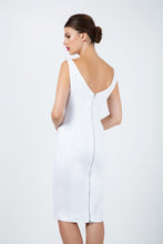 Load image into Gallery viewer, Women&#39;s Sleek White Cotton-Blend Gabardine Sheath Dress with Lining