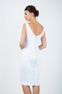 Women's Sleek White Cotton-Blend Gabardine Sheath Dress with Lining