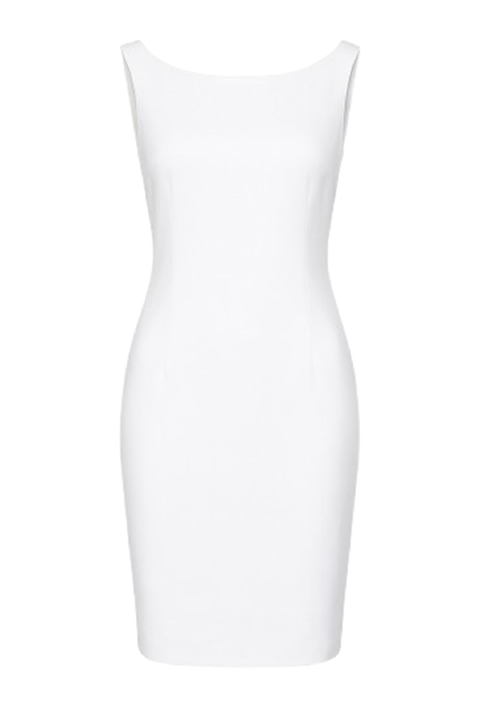 Women's Sleek White Cotton-Blend Gabardine Sheath Dress with Lining