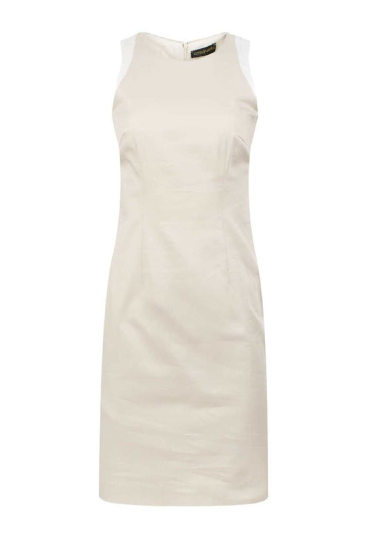 Sand Colour Sleeveless dress with Contrast Detail