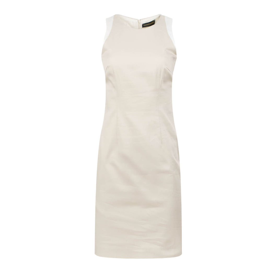 Sand Colour Sleeveless dress with Contrast Detail