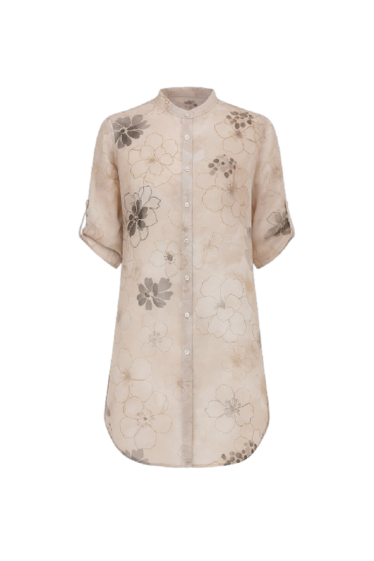 Conquista Πουκάμισο Μακρύ Casual Τυπωμενο Floral Εμπριμέ Μπέζ C181-300-01