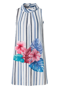 Print Sleeveless Dress with Upright Collar