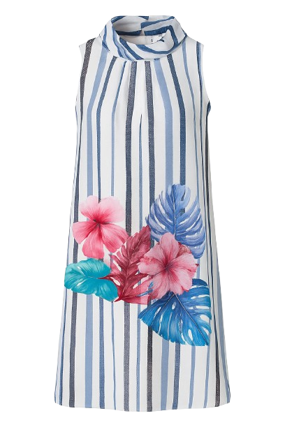 Print Sleeveless Dress with Upright Collar
