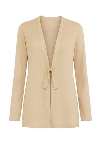 Beige Open Front Linen Cardigan