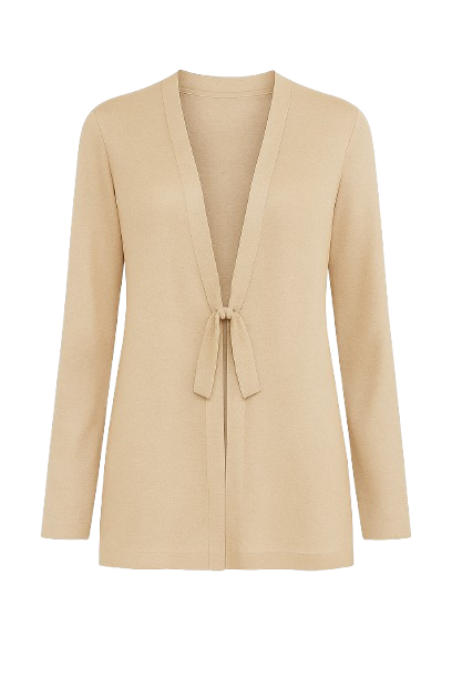Beige Open Front Linen Cardigan