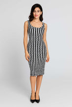 Load image into Gallery viewer, Dark Navy &amp; White Wavy Stripe Bodycon Dress in Jersey