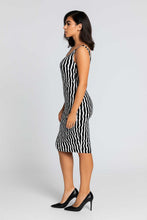 Load image into Gallery viewer, Dark Navy &amp; White Wavy Stripe Bodycon Dress in Jersey