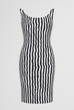 Load image into Gallery viewer, Dark Navy &amp; White Wavy Stripe Bodycon Dress in Jersey