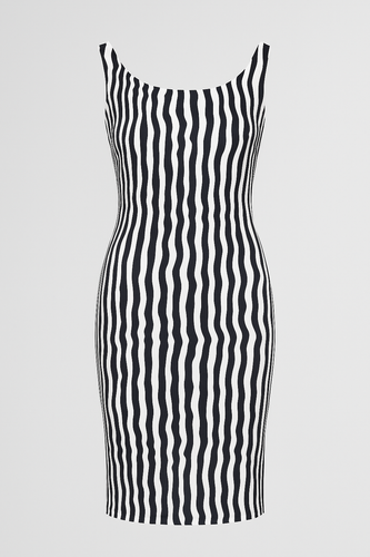 Dark Navy & White Wavy Stripe Bodycon Dress in Jersey