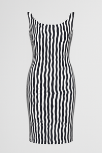 Dark Navy & White Wavy Stripe Bodycon Dress in Jersey