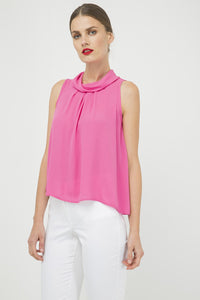 Pink Sleeveless Top with Pleat Detail