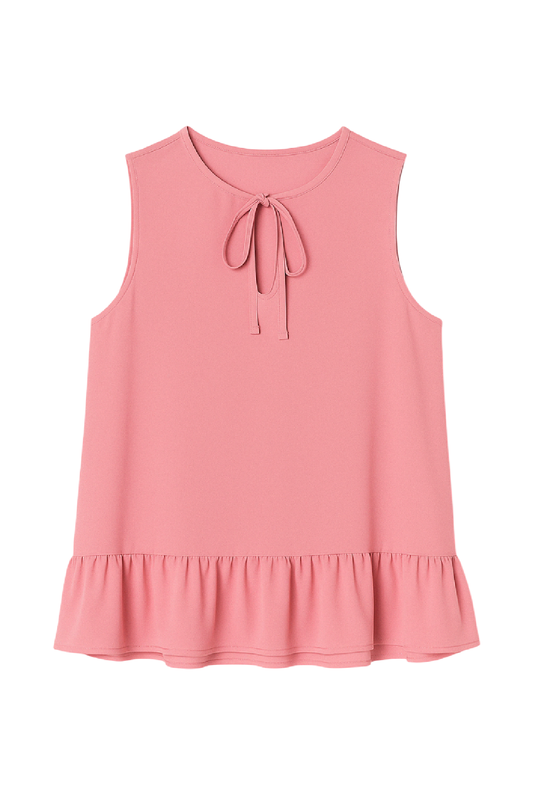 Conquista Μπλούζα Longline Casual Αμάνικη Με Βολάν Με Δέσιμο Μονόχρωμη Ροζ C181-404-61