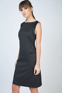 Women's Modern Charcoal Grey Sheath Dress with Polyester-Viscose Blend and Full Viscose Lining