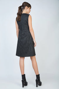 Women's Modern Charcoal Grey Sheath Dress with Polyester-Viscose Blend and Full Viscose Lining