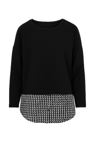 Houndstooth and Button Detail Long Sleeve Top with Optional Shirt Collar by Conquista Fashion