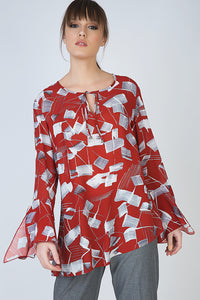 Loose Fit Print Top with Bell Sleeves