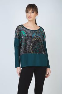 Women's Exotic Print Viscose-Blend Jersey Top with Contrasting Elastane Panels