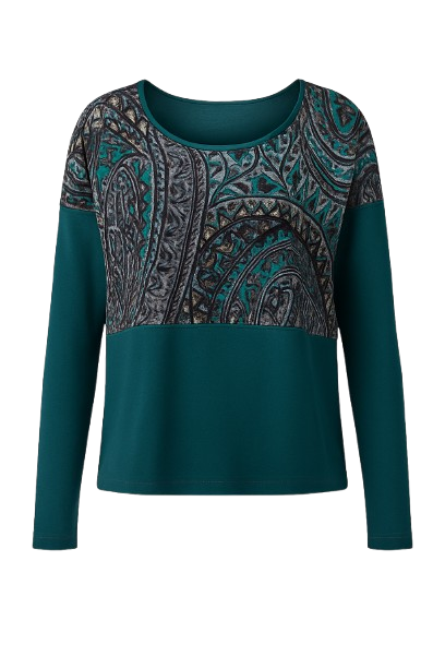 Women's Exotic Print Viscose-Blend Jersey Top with Contrasting Elastane Panels